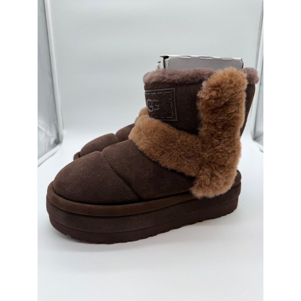 UGG Plush Platform Boots Chocolate Brown Suede Fur US 9